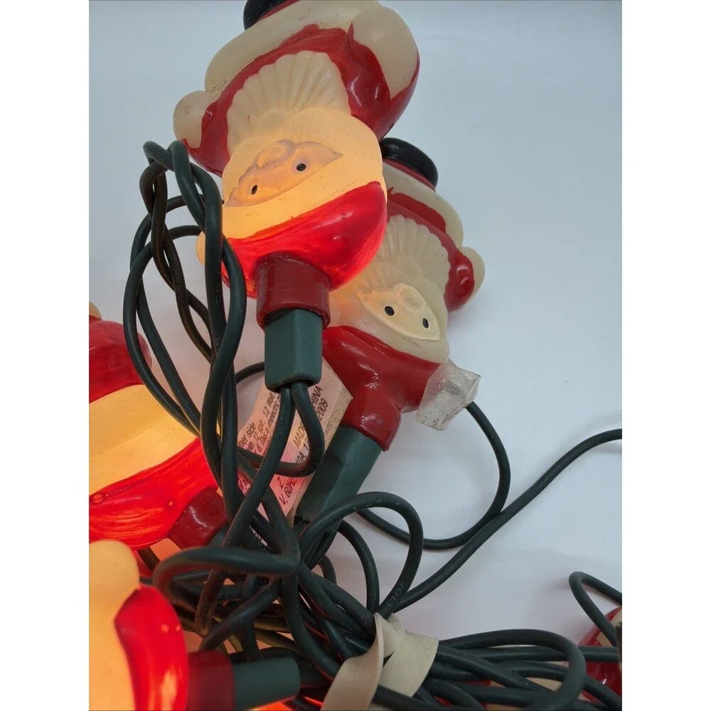 Vintage Santa Clause Christmas  Lights  Set of 8 Santa Clauses- Blow Molds-READ